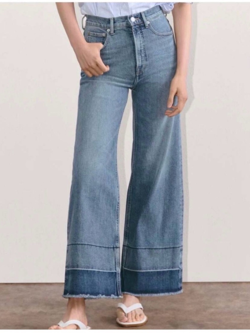 💙 Everlane The Way High Sailor Jean Size 25S Wide Leg Raw Hem Medium Wash